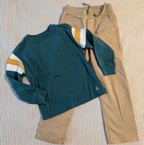 GAP Kids Outfit Khakis And Green Long Sleeve Tee
